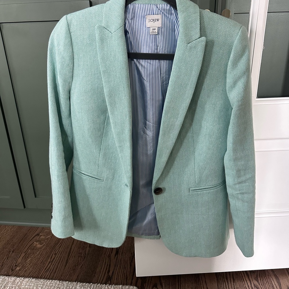 J. Crew Mint Green Herringbone Blazer